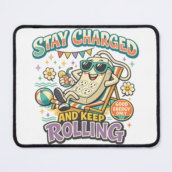 Item preview, Stay Charged and Keep Rolling Funny Power Strip Positive Energy Retro Art designed and sold by inkoutninja.