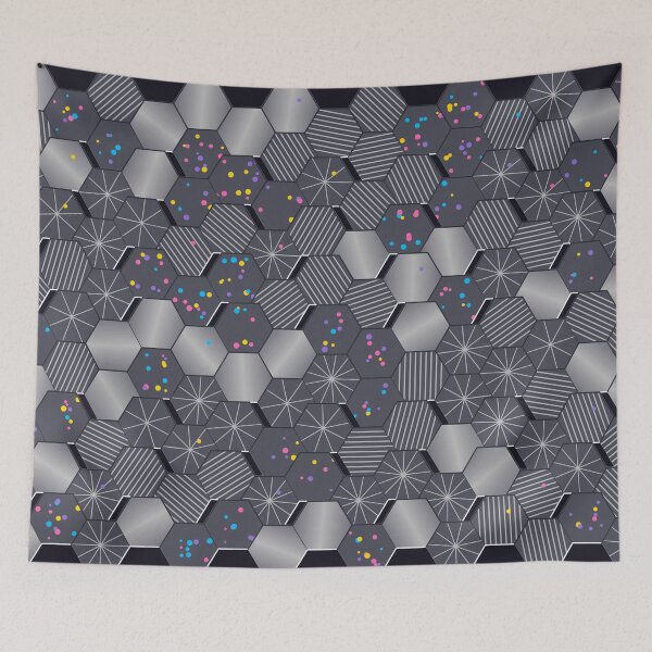 Aperçu de l'œuvre Motif de mosaïque hexagonale à boule disco et à motif géométrique rétro créée et vendue par KungPowUnicorn.