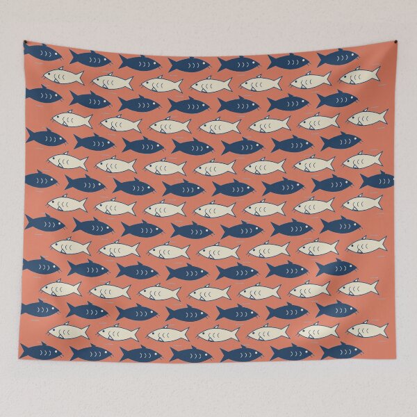 Item preview, Minimalist Indigo and Cream Sardines Fish Maritime Vector Pattern designed and sold by KungPowUnicorn.