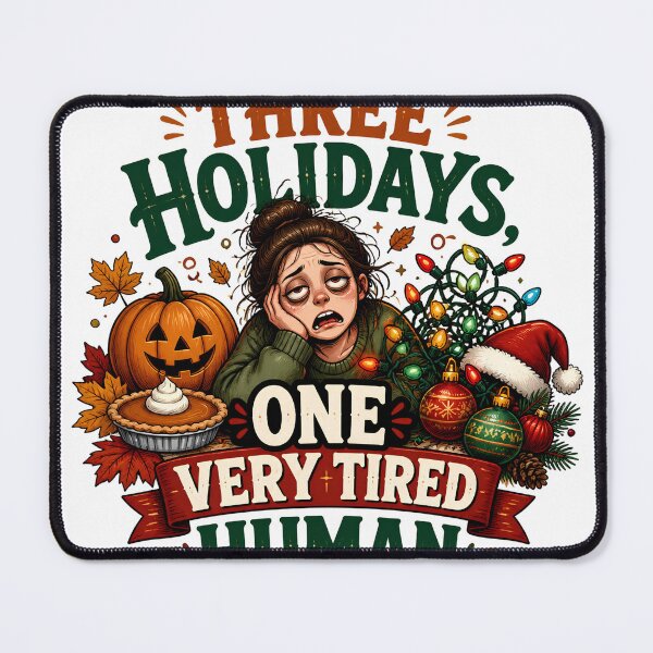 Item preview, Three Holidays, One Very Tired Human | Halloween Thanksgiving Christmas Holiday Humor designed and sold by CuteDesignables.