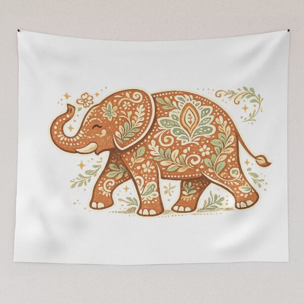 Item preview, Boho Floral Elephant Botanical Folk Art Vintage Nature Illustration Design designed and sold by inkoutninja.