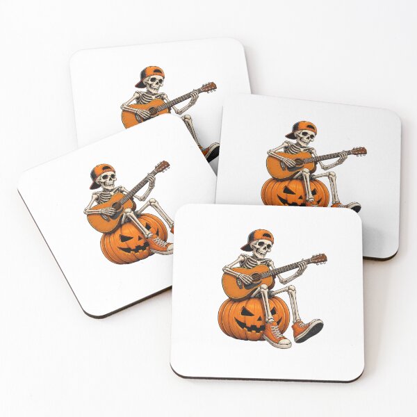 Item preview, Skeleton Sitting on Jack O Lantern Playing the guitar Halloween Cool Graphic designed and sold by OlyvieArt.