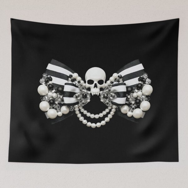 Item preview, Glamorous bow with a skull, black and white 3D designed and sold by silent-violin.