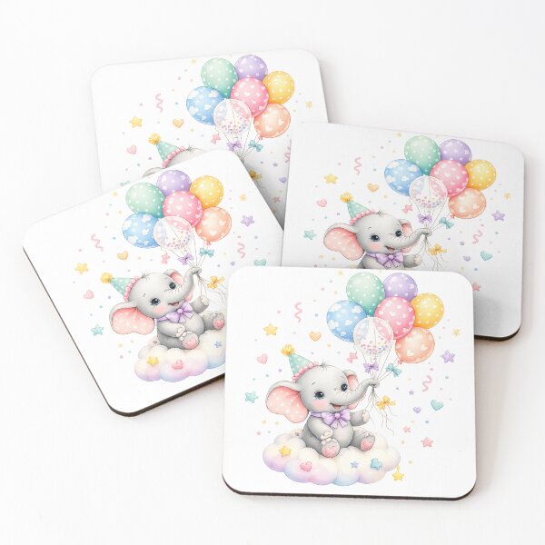 Item preview, Cute Baby Elephant Balloons Pastel Birthday Party Kawaii Art Design designed and sold by inkoutninja.