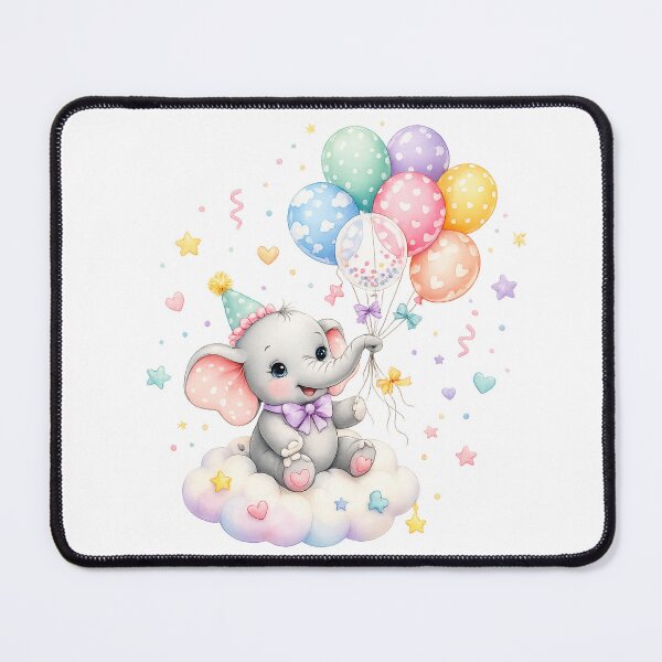 Item preview, Cute Baby Elephant Balloons Pastel Birthday Party Kawaii Art Design designed and sold by inkoutninja.