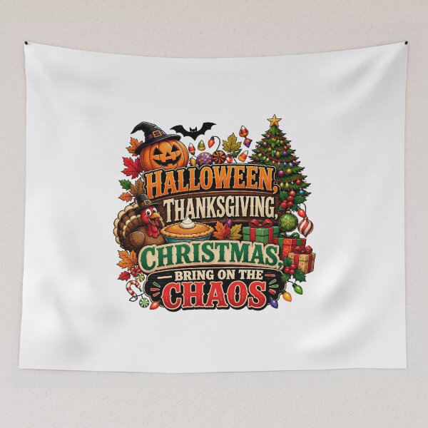 Item preview, Halloween Thanksgiving Christmas Bring on the Chaos – Hallothankmas Holiday Design designed and sold by CuteDesignables.