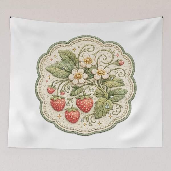 Item preview, Strawberry Blossom Botanical Cottagecore Vintage Floral Art Design designed and sold by inkoutninja.