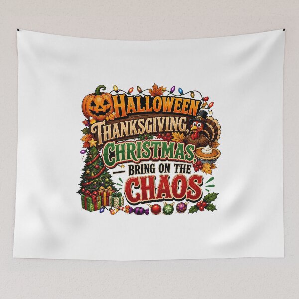 Item preview, Halloween Thanksgiving Christmas Bring on the Chaos – Hallothankmas Holiday Design designed and sold by CuteDesignables.