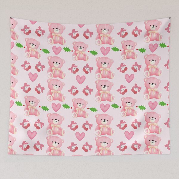 Item preview, Kawaii Coquette Pink Teddy Bear & Cherry Pattern designed and sold by rspsp.