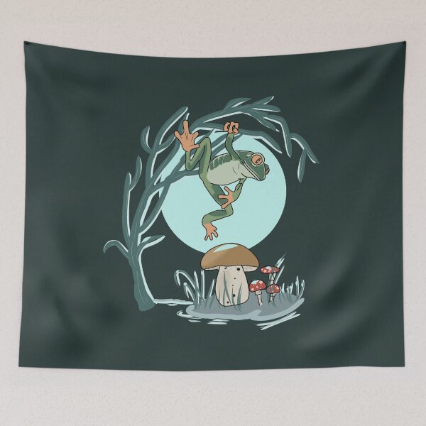 Item preview, Frog Goblincore Mushroom Moon Cottagecore Whimsical Toad Illustration designed and sold by LeshanArt.