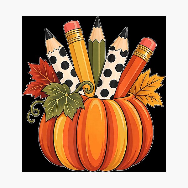 Item preview, Pumpkin with Polka Dot Pencils Retro Fall Teacher or Student  designed and sold by 68MadagascarZoo.