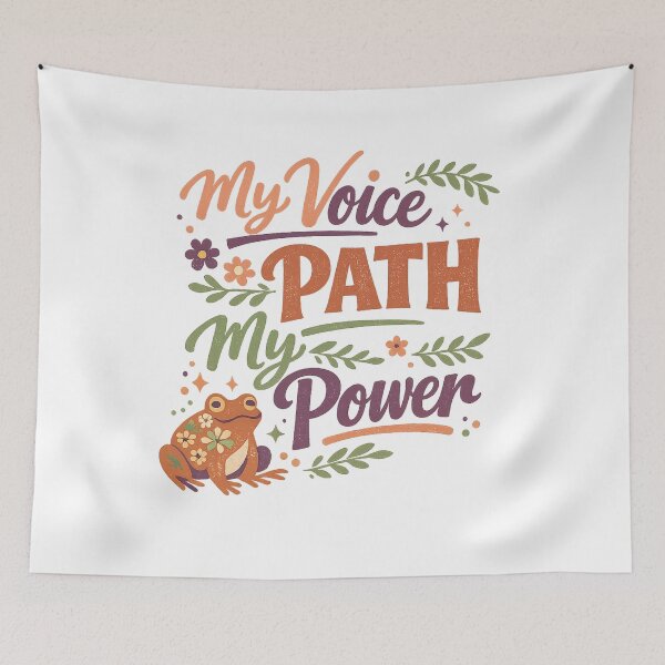 Item preview, My Voice My Path My Power Frog Empowerment Retro Floral Quote Design designed and sold by inkoutninja.