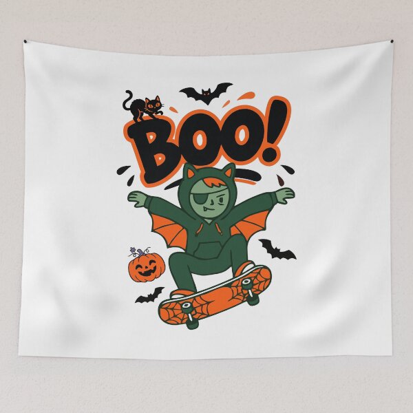 Item preview, Boo! Spooky Season With Green Cute Zombie Playing Skateboard designed and sold by mazyoy.