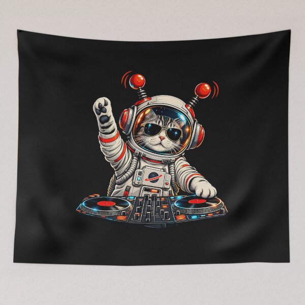 Item preview, DJ Cat Astronaut Space Helmet Retro Music Lover Design designed and sold by Genius Geek.