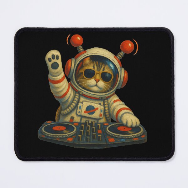 Item preview, DJ Cat Astronaut Space Helmet Retro Music Lover Design designed and sold by Genius Geek.