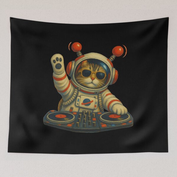 Item preview, DJ Cat Astronaut Space Helmet Retro Music Lover Design designed and sold by Genius Geek.