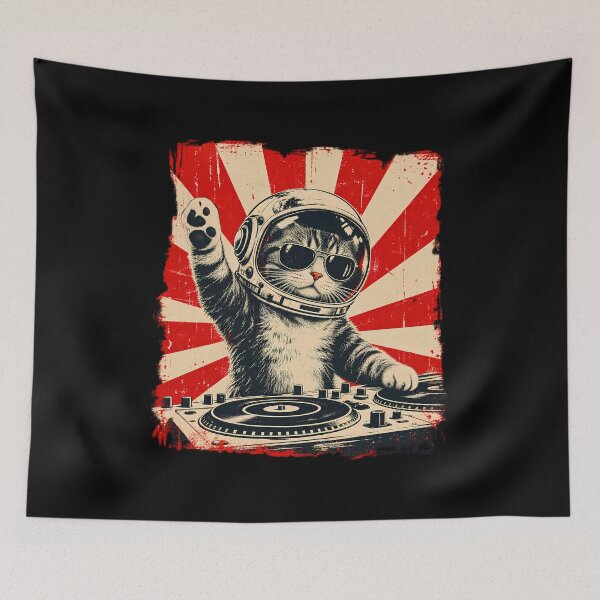 Item preview, DJ Cat Astronaut Space Helmet Retro Music Lover Design designed and sold by Genius Geek.