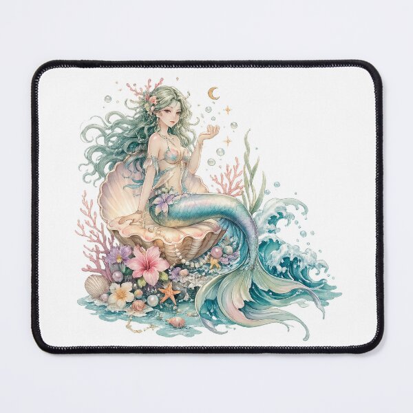 Item preview, Mermaid with Pearls Coral Seashells Ocean Fantasy Pastel Watercolor Art designed and sold by inkoutninja.