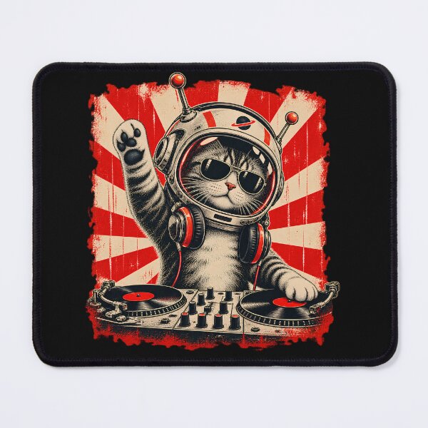 Item preview, DJ Cats Astronaut Space Cat Retro DJ deck Music Lover Design designed and sold by Genius Geek.