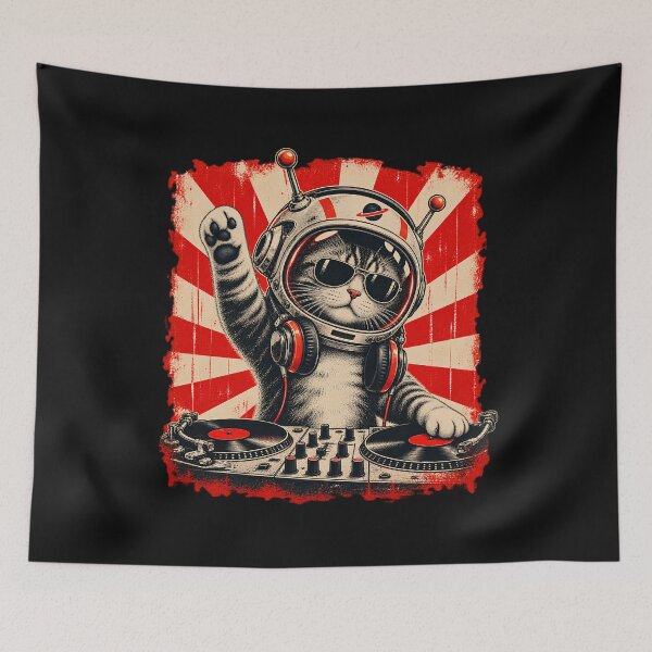 Item preview, DJ Cats Astronaut Space Cat Retro DJ deck Music Lover Design designed and sold by Genius Geek.