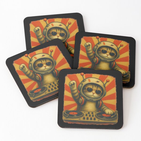 Item preview, DJ Cats Astronaut Space Cat Retro DJ deck Music Lover Design designed and sold by Genius Geek.
