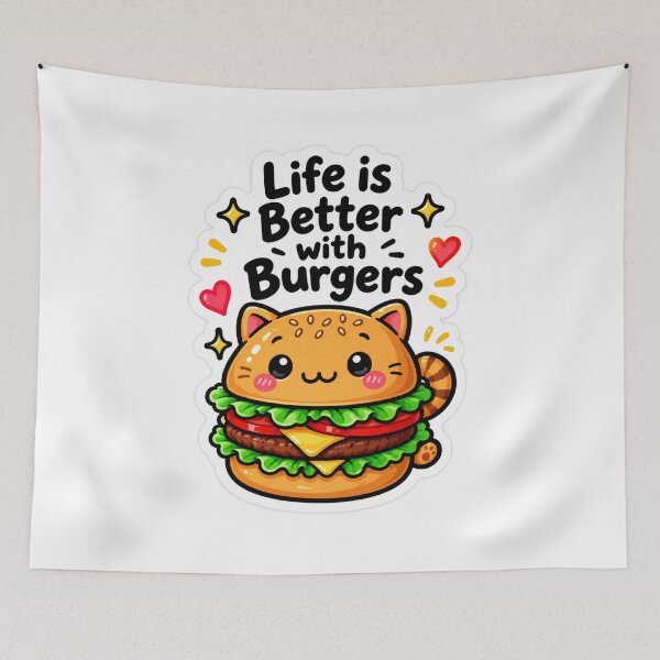 Item preview, Life Is Better with Burgers – Cute Cat Burger designed and sold by Kushwaha18.