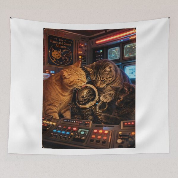 Item preview, The Paws and Claws Alliance - Retro Sci-Fi Cats and Alien Astrona designed and sold by PurrfectHome.