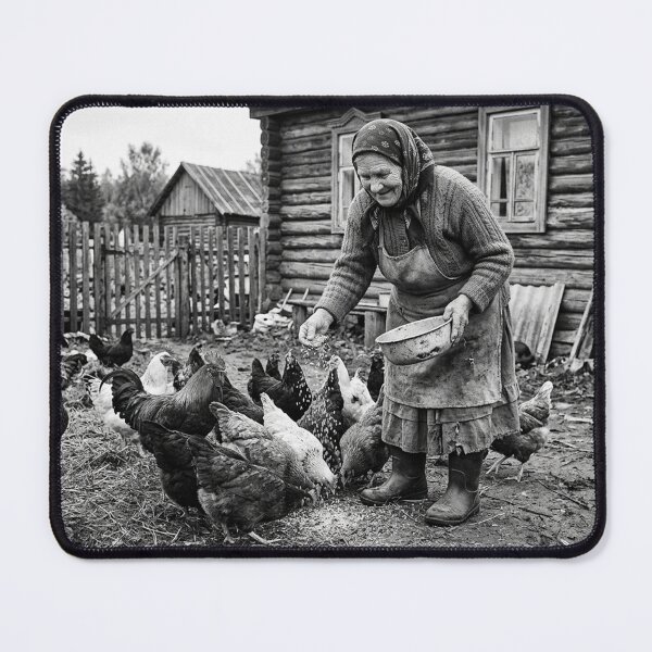Item preview, Elderly woman feeding chickens in farmyard designed and sold by Solomon-Ent-144.