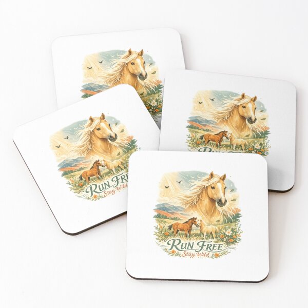 Item preview, Run Free Stay Wild Watercolor Horses Western Country Nature Art Design designed and sold by inkoutninja.