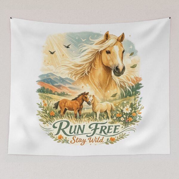 Item preview, Run Free Stay Wild Watercolor Horses Western Country Nature Art Design designed and sold by inkoutninja.