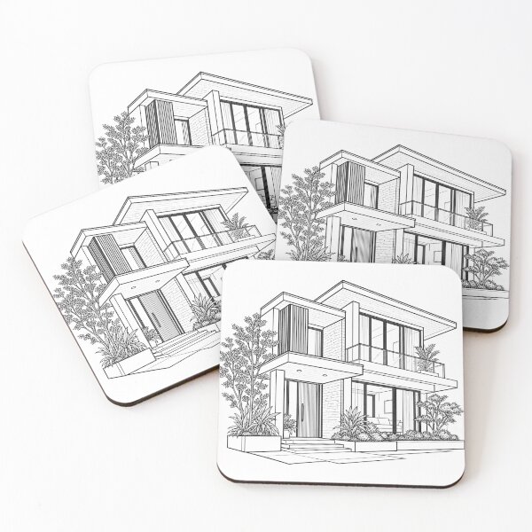 Item preview, Modern Two Story House Minimalist Line Art Sketch designed and sold by Nicha Studio.