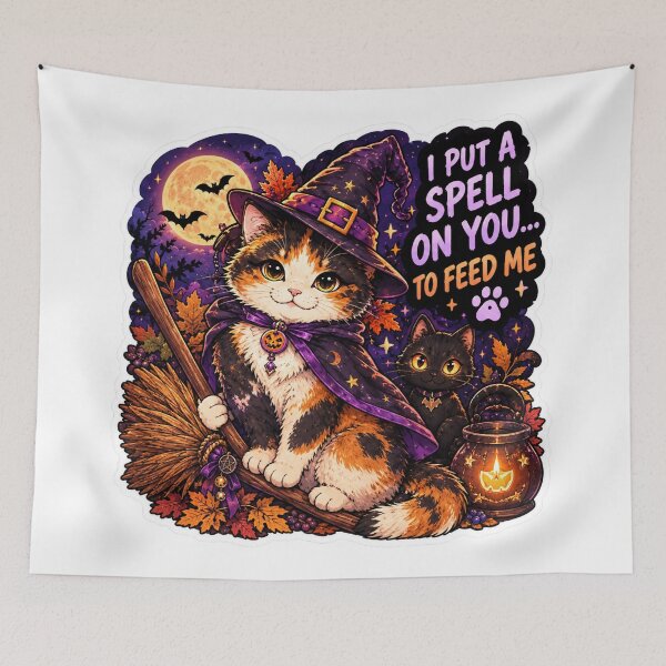 Item preview, I Put a Spell on You to Feed Me Calico Cat Design | Chaos Cat Club Halloween designed and sold by DailyStruggleCo.