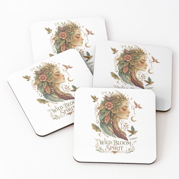 Item preview, Wild Bloom Spirit Boho Feather Woman Celestial Nature Art Design Print designed and sold by inkoutninja.