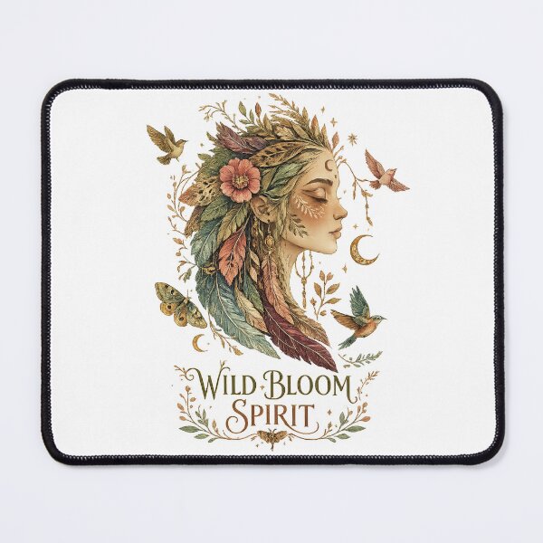 Item preview, Wild Bloom Spirit Boho Feather Woman Celestial Nature Art Design Print designed and sold by inkoutninja.