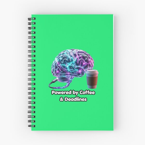 Item preview, Powered By Coffee & Deadlines - 3D Neon Brain Cyberpunk designed and sold by CoffeeAndChao.