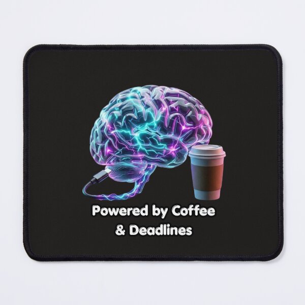 Item preview, Powered By Coffee & Deadlines - 3D Neon Brain Cyberpunk designed and sold by CoffeeAndChao.