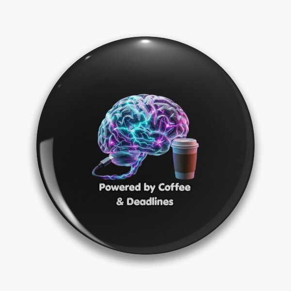 Item preview, Powered By Coffee & Deadlines - 3D Neon Brain Cyberpunk designed and sold by CoffeeAndChao.