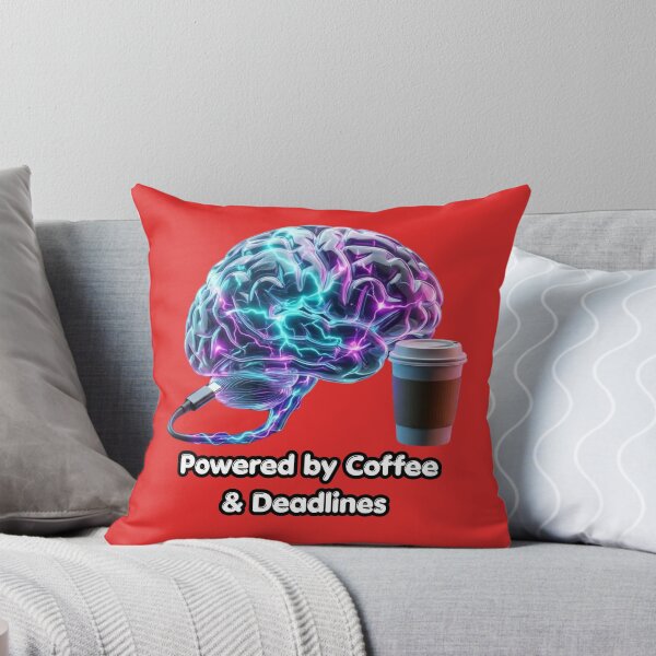 Item preview, Powered By Coffee & Deadlines - 3D Neon Brain Cyberpunk designed and sold by CoffeeAndChao.