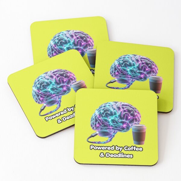 Item preview, Powered By Coffee & Deadlines - 3D Neon Brain Cyberpunk designed and sold by CoffeeAndChao.