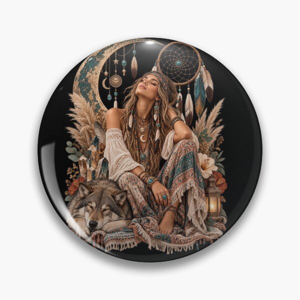 Item preview, Boho Moon Dreamer – Wolf Crystal Free Spirit designed and sold by Kevin Shearer.