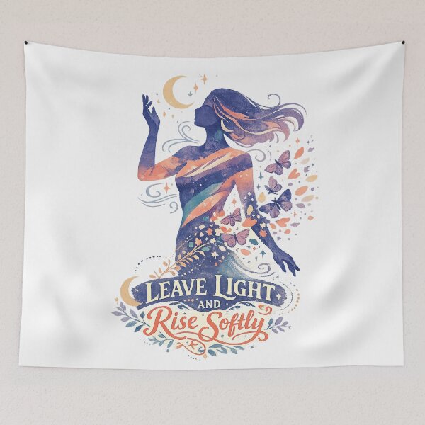 Item preview, Leave Light and Rise Softly Celestial Woman Butterfly Moon Art Design designed and sold by inkoutninja.