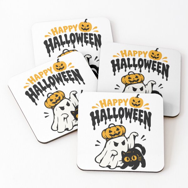 Item preview, Happy Halloween Cute Ghost and Black Cat designed and sold by mazyoy.