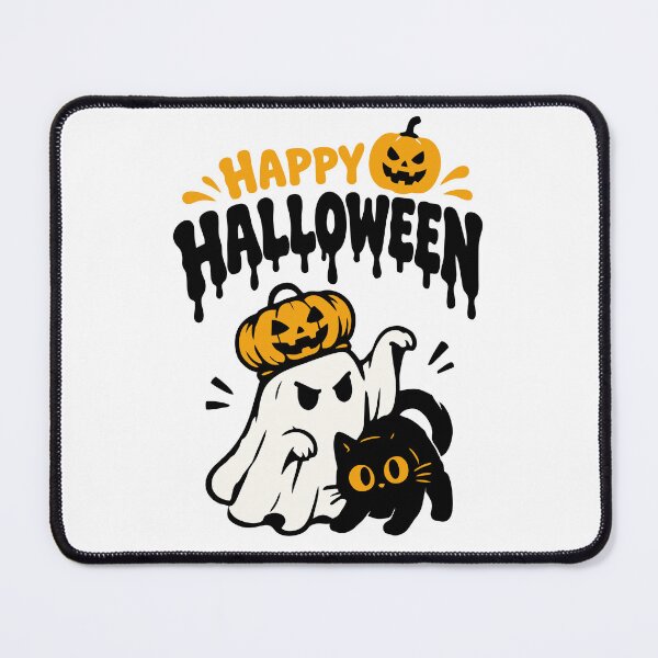 Item preview, Happy Halloween Cute Ghost and Black Cat designed and sold by mazyoy.