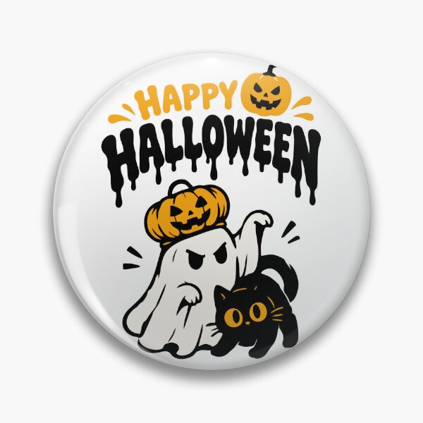 Item preview, Happy Halloween Cute Ghost and Black Cat designed and sold by mazyoy.