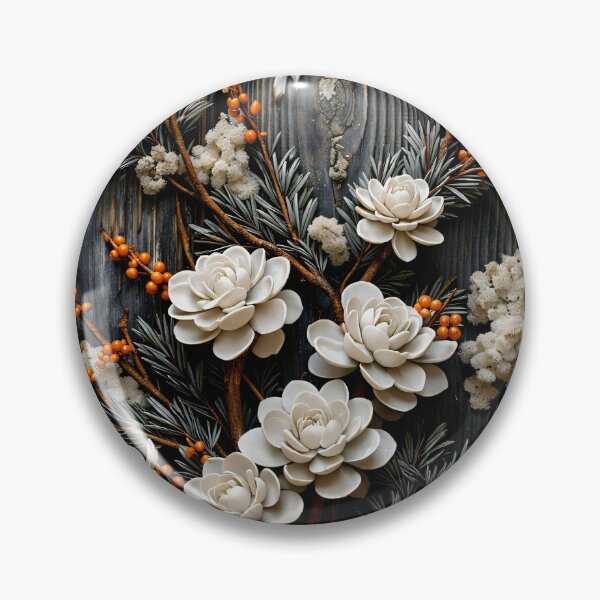 Item preview, White Succulent Flowers with Orange Berries – Rustic Botanical Winter Art Print designed and sold by Kaleidoscope Print.