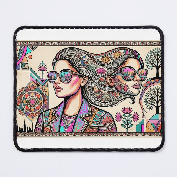 Item preview, Modern Indian Pop Art - Fusion Madhubani Portrait with Sunglasses designed and sold by robertronda1.