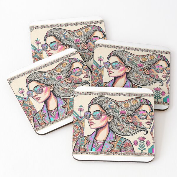 Item preview, Modern Indian Pop Art - Fusion Madhubani Portrait with Sunglasses designed and sold by robertronda1.