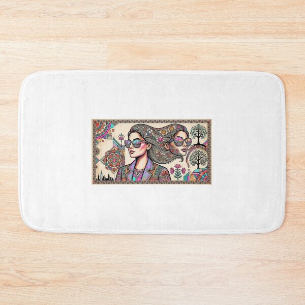Item preview, Modern Indian Pop Art - Fusion Madhubani Portrait with Sunglasses designed and sold by robertronda1.