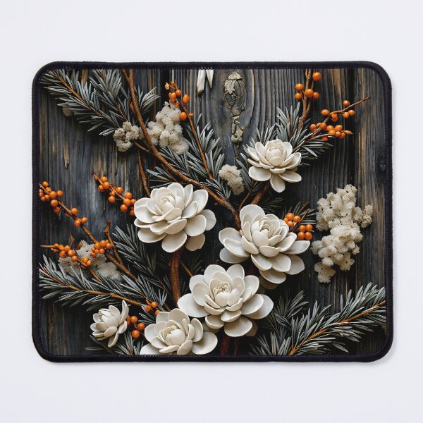 Item preview, White Succulent Flowers with Orange Berries – Rustic Botanical Winter Art Print designed and sold by Kaleidoscope Print.