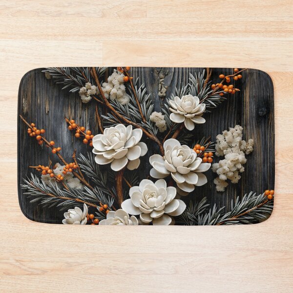 Item preview, White Succulent Flowers with Orange Berries – Rustic Botanical Winter Art Print designed and sold by Kaleidoscope Print.